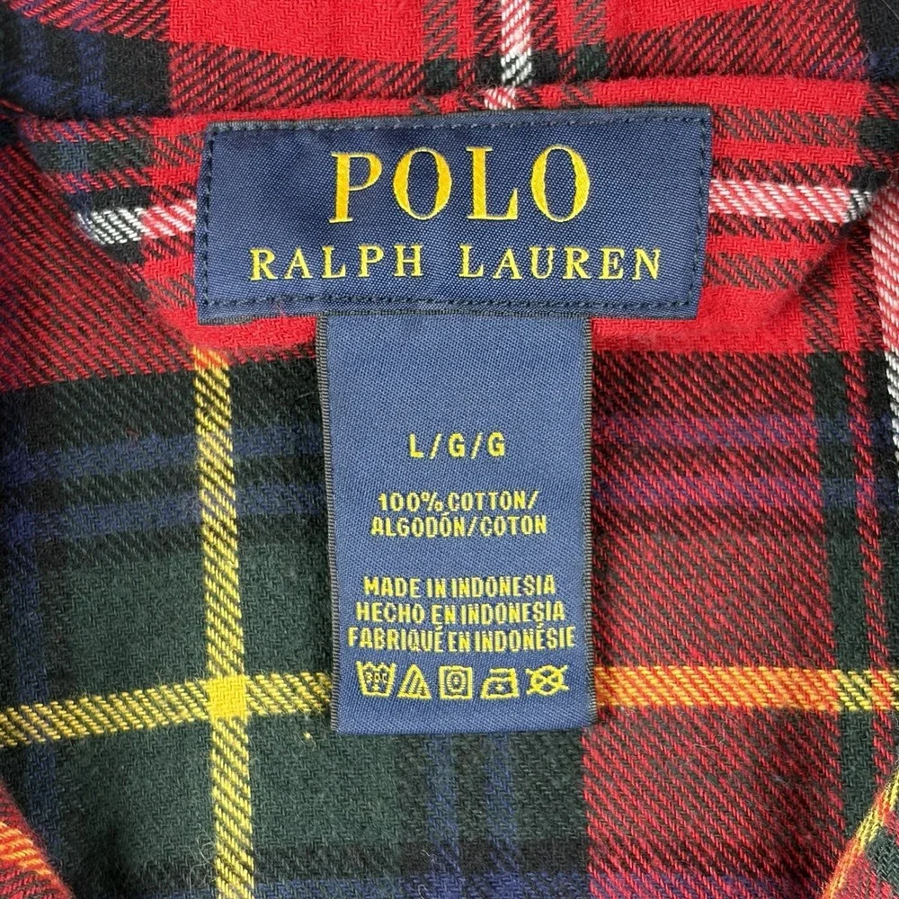 Polo Ralph Lauren Pajama Top Red Tartan Plaid Cotton Sleepwear Men's Large